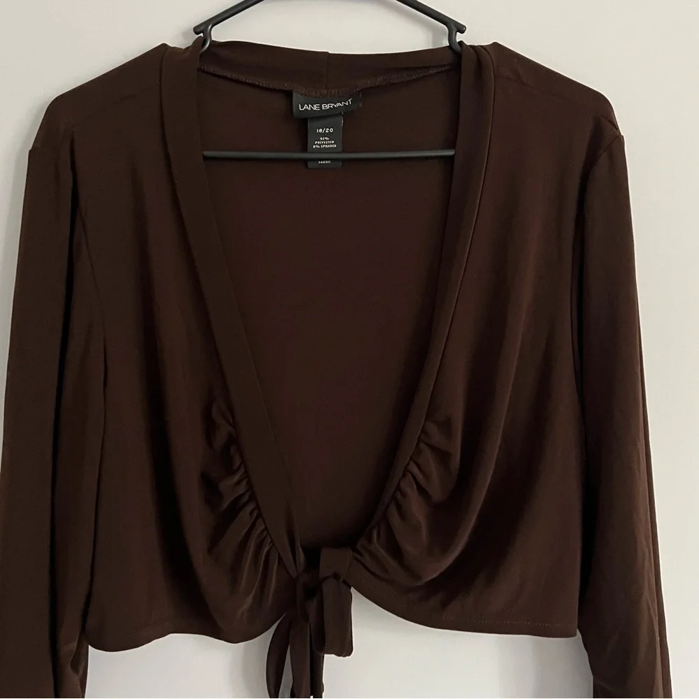 Lane Bryant Brown Long Sleeve Cropped Tie Wrap Cardigan